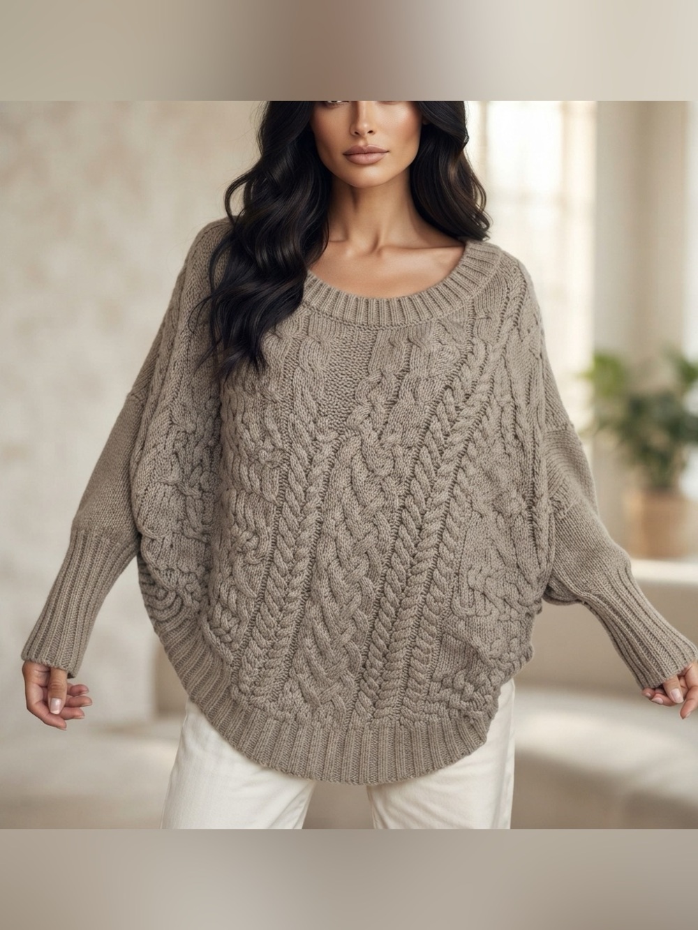 Anthropologie Angel of the North Cable Knit Poncho Sweater Oversized Batwing S